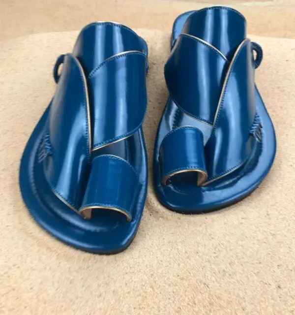 Mens Navy Blue Vegan Leather Sandals